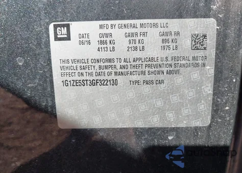 2016 Chevrolet Malibu 1Lt from USA, damaged, VIN 1G1ZE5ST3GF322130